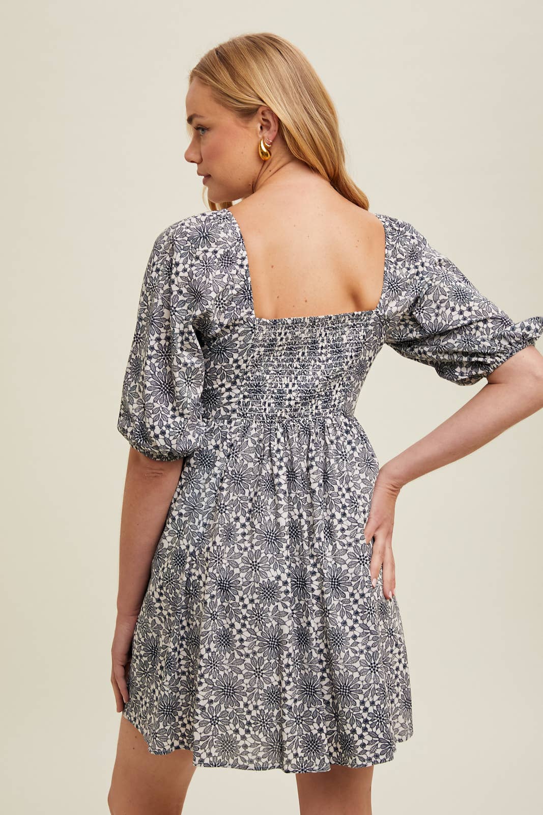 Floral Pleated Mini Dress in Navy - FINAL SALE