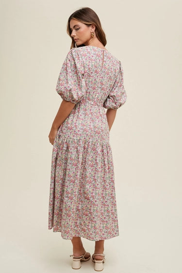 Floral Puff Sleeve Midi Dress in Berry - FINAL SALE