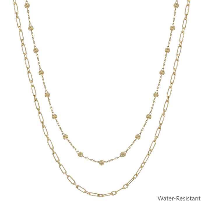 Water Resistant Gold Beaded & Chain Layered Necklace