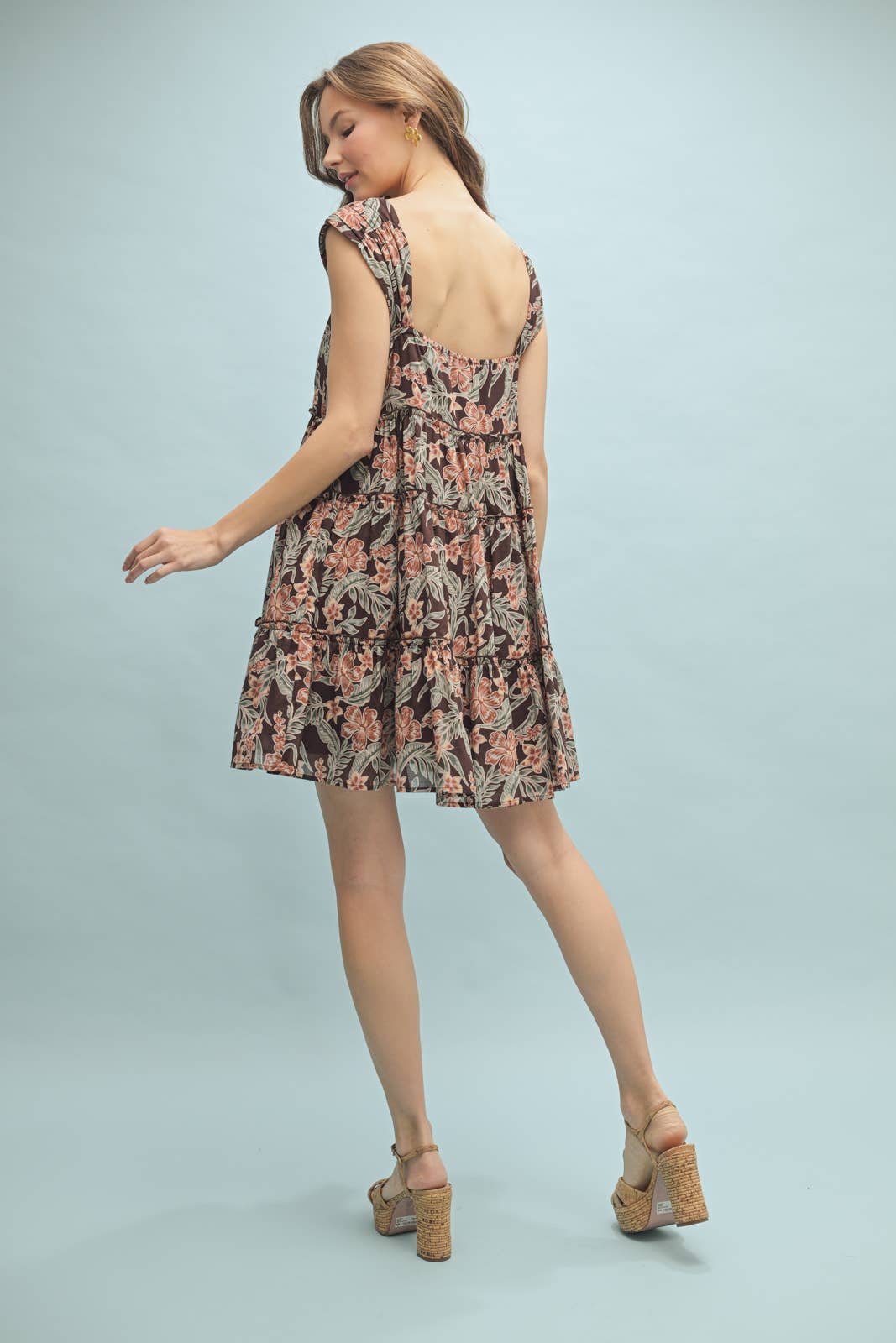 Floral Tiered Dress in Espresso