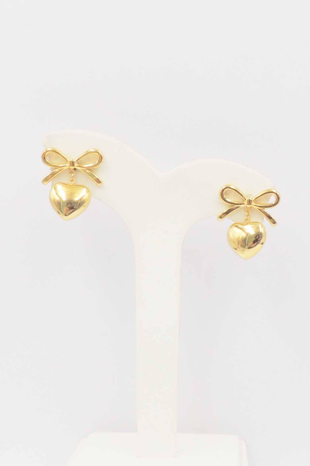 Gold Bow with Puffy Heart Earring