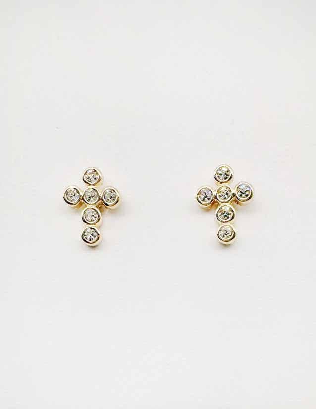 Gold Rhinestone Cross Stud Earring