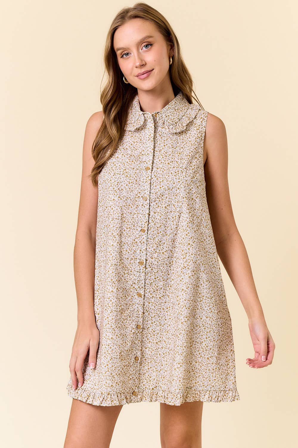 Floral Print Sleeveless Mini Dress in Honey