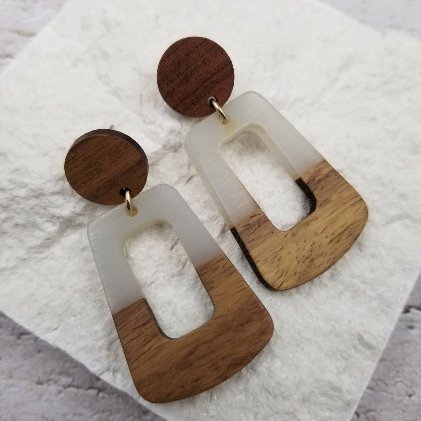 Wood & Resin Trapezium Earrings