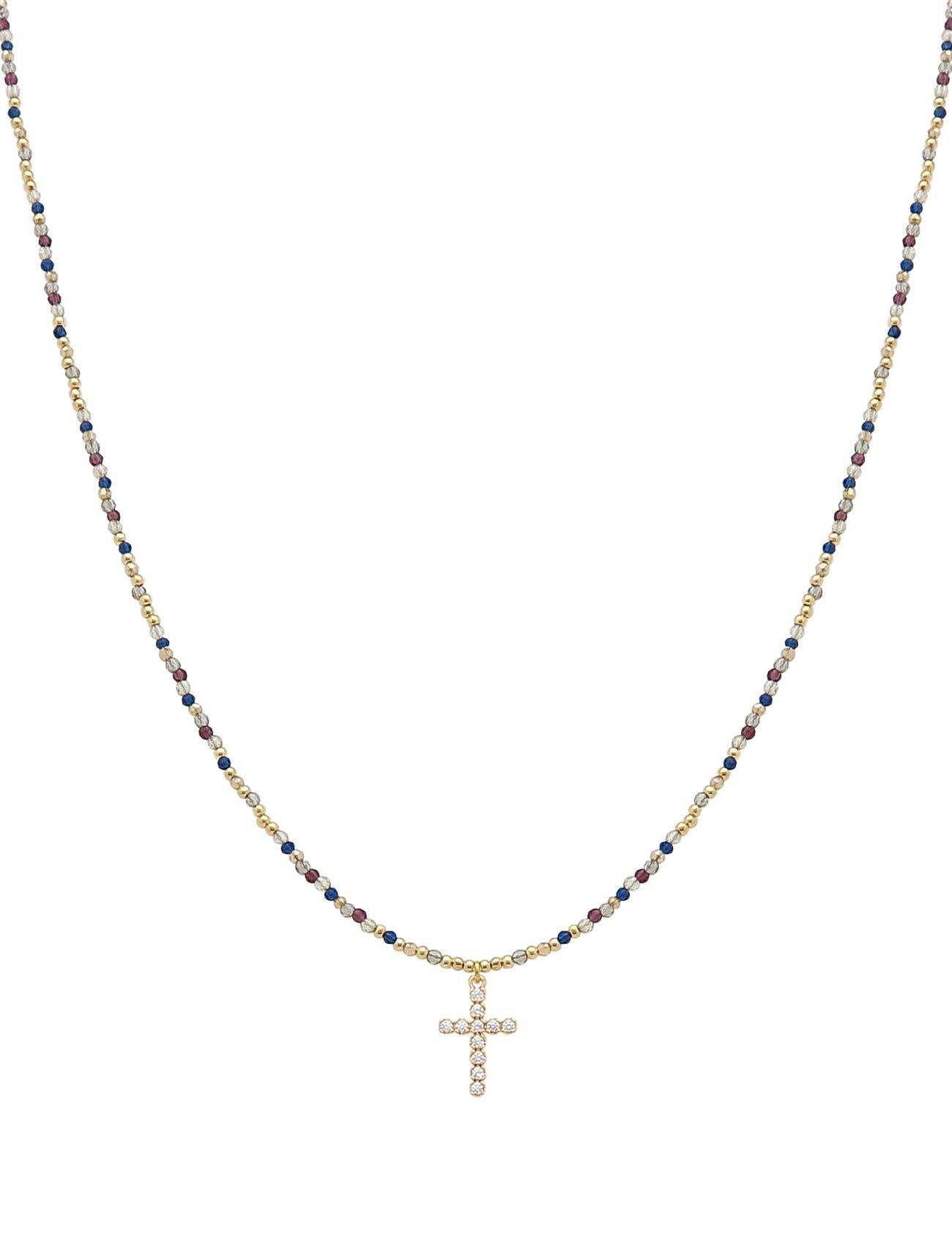 Multi Crystal Necklace with Rhinestone Cross