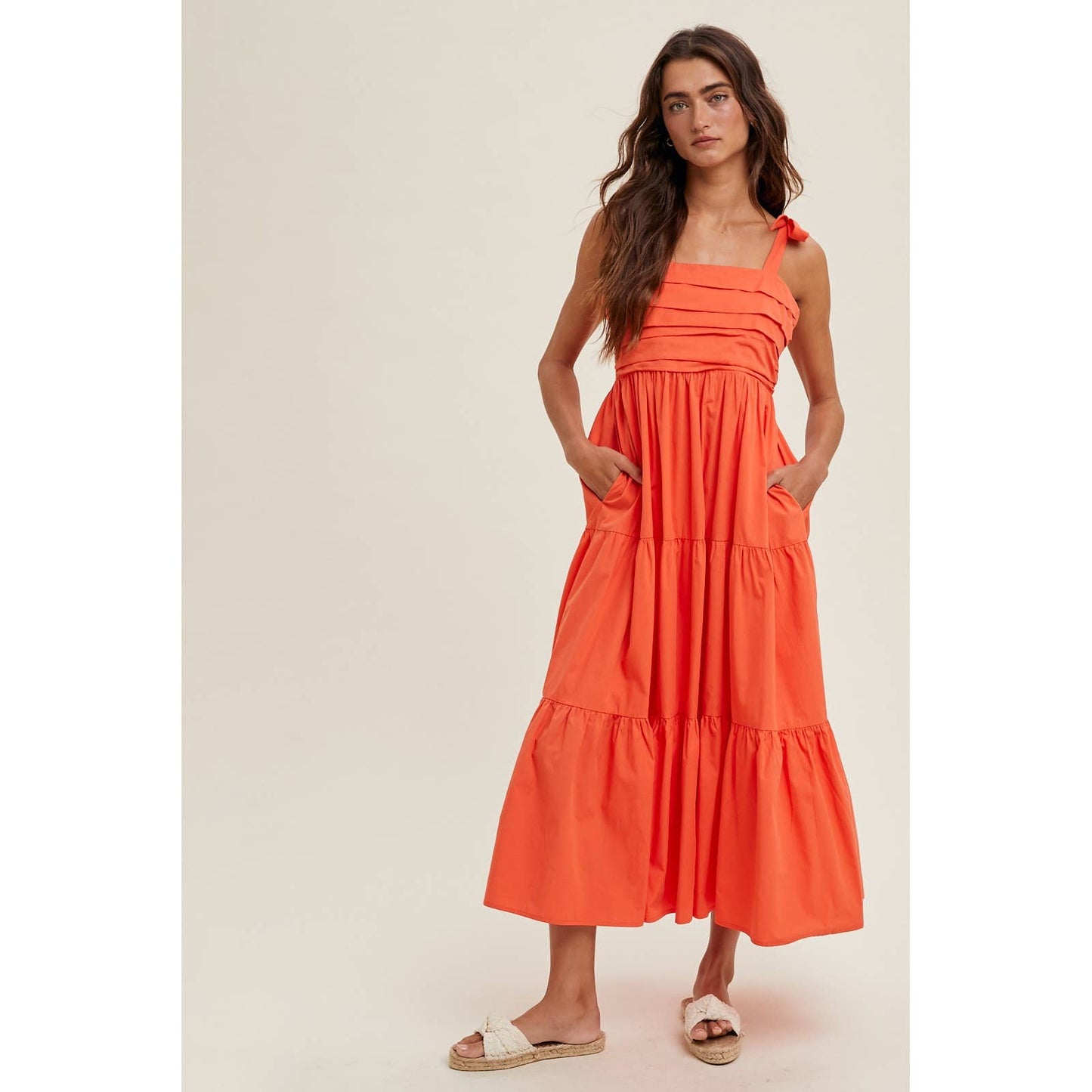 Pleated Midi Dress in Poppy