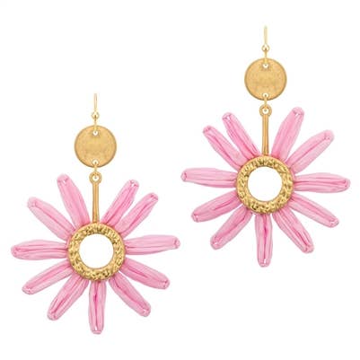 Pink Raffia Flower Earring