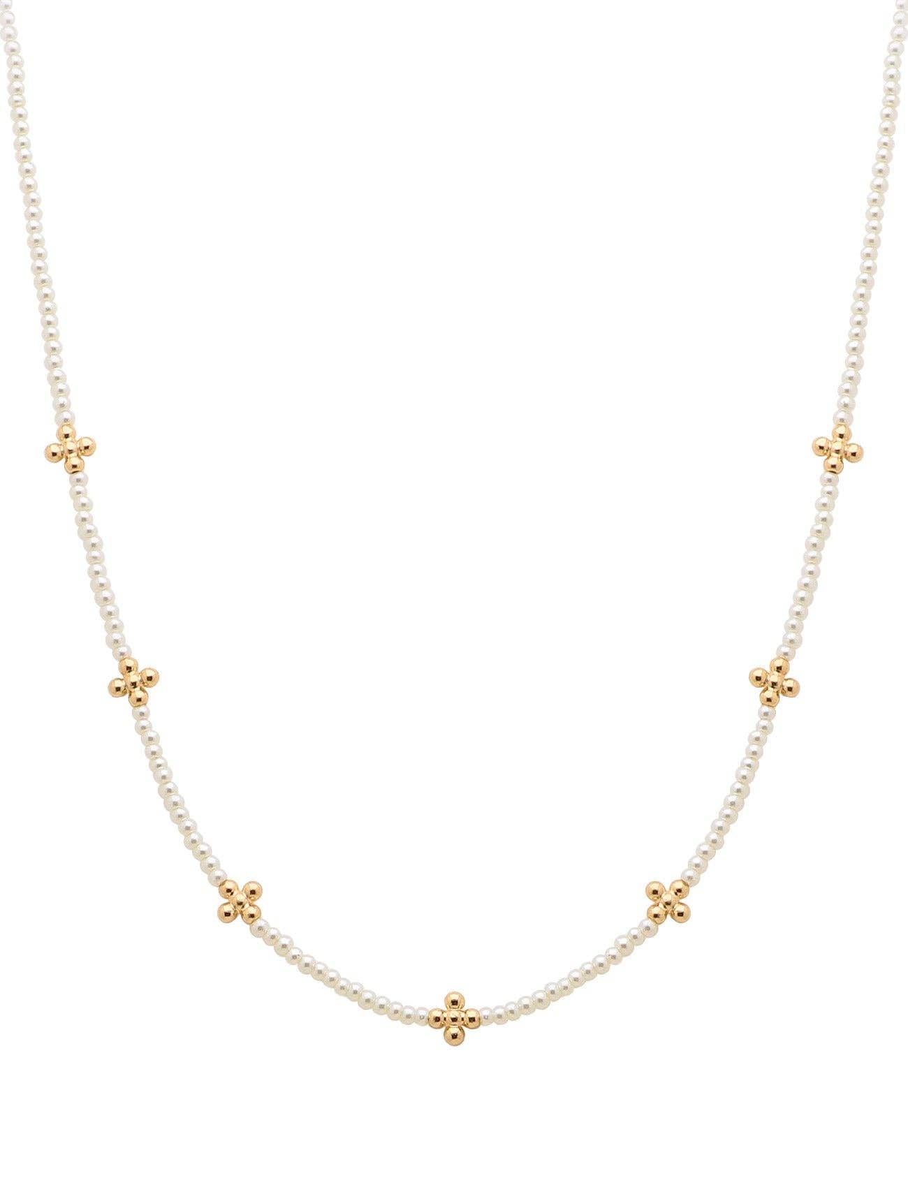 Gold and Pearl Beaded Cross Necklace