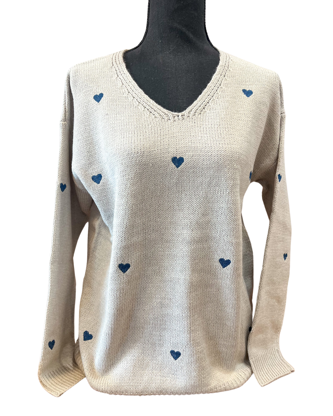Embroidered Heart Sweater in Grey