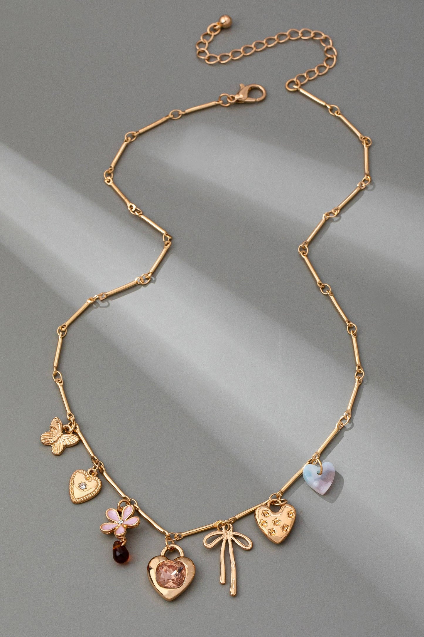 Charm Necklace - Hearts, Flower, Bow & Butterfly