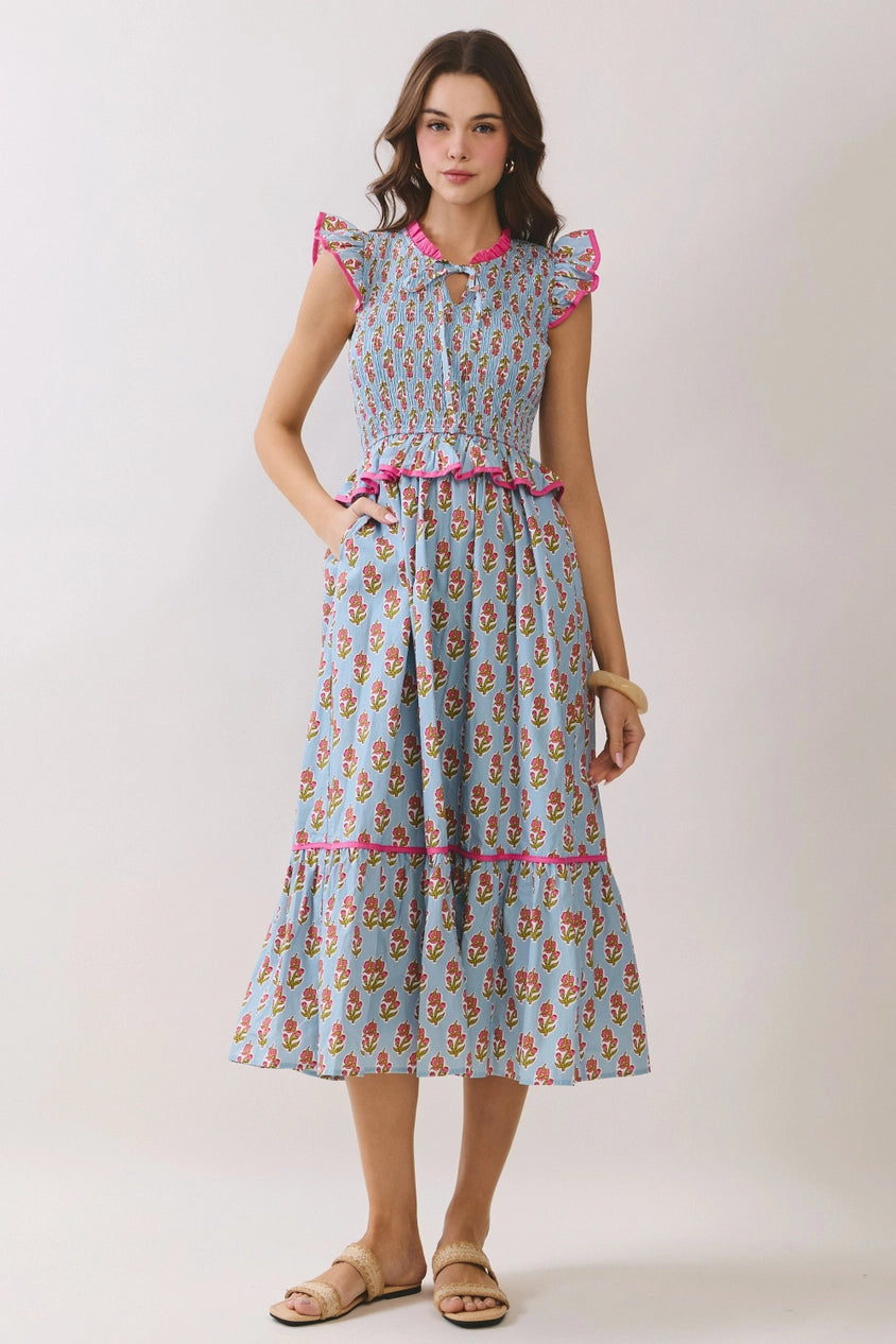 The Delilah Midi Dress in Pink & Blue