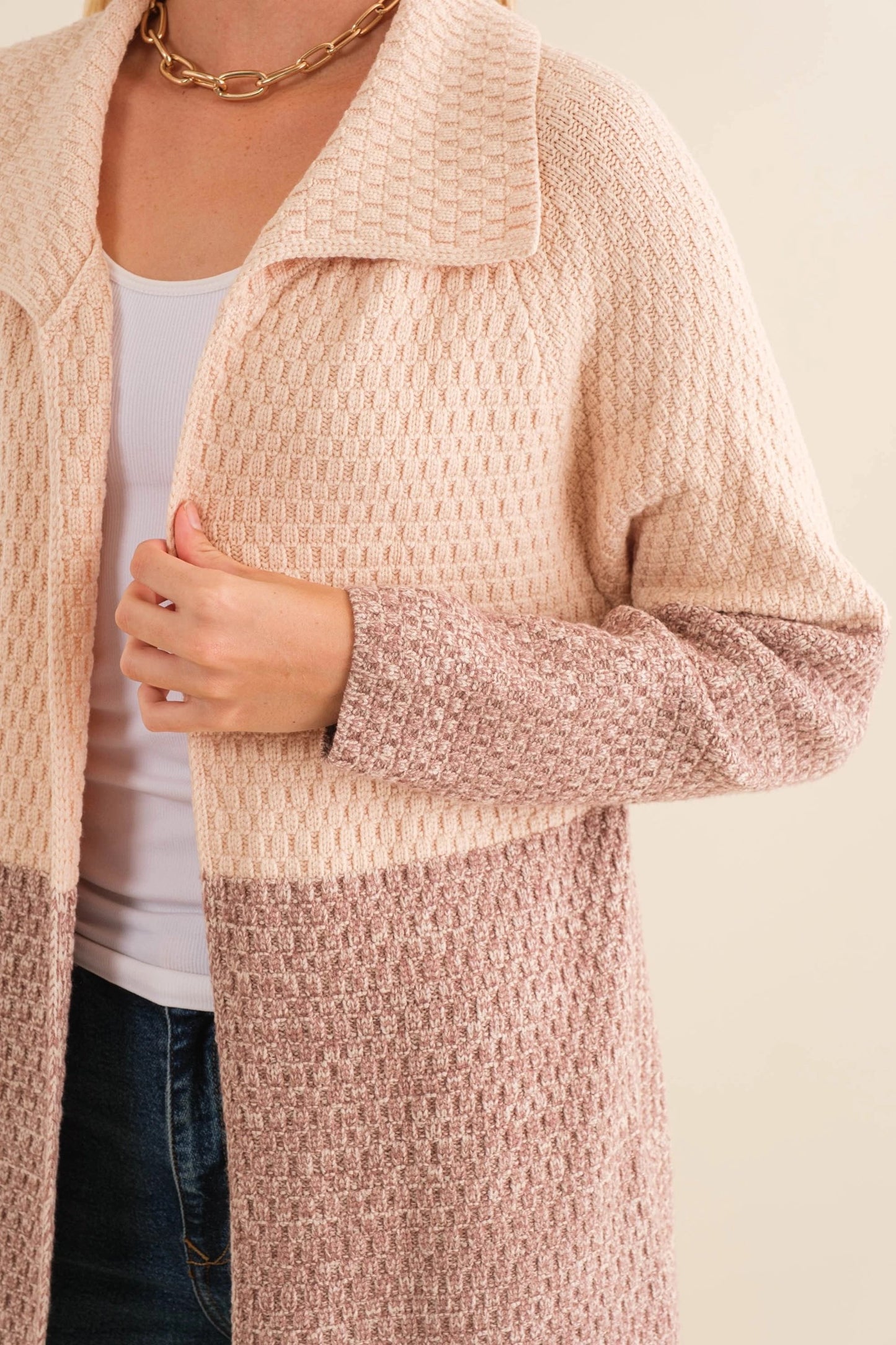 Color Block Cardigan in Natural
