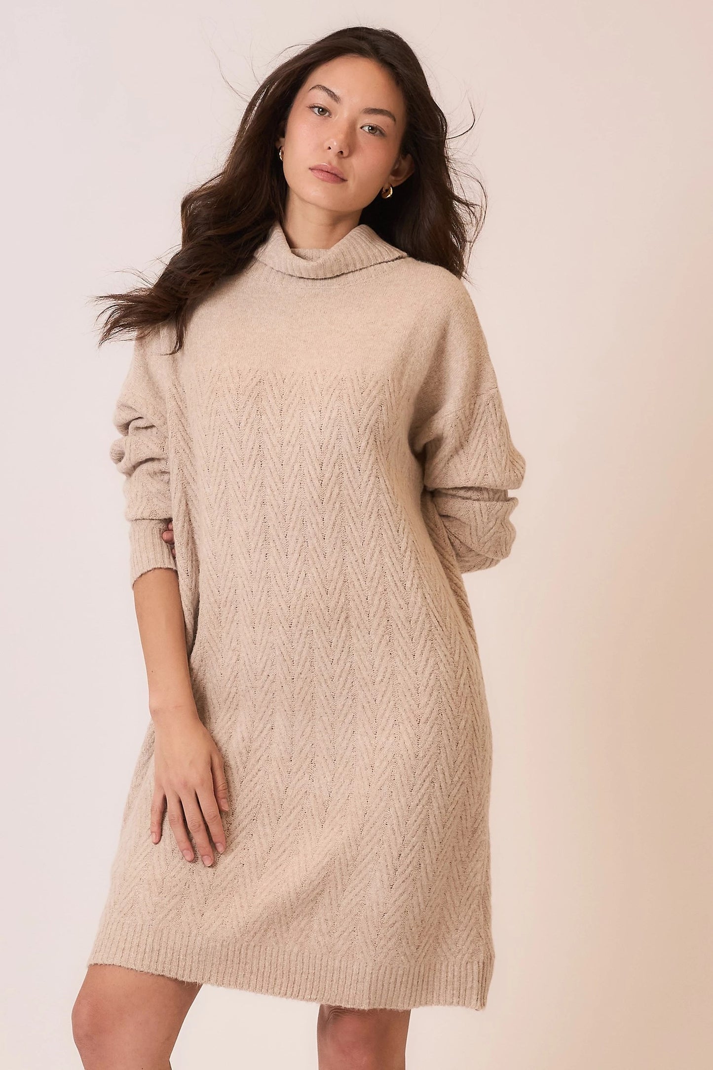 Chevron Cable Knit Sweater Dress