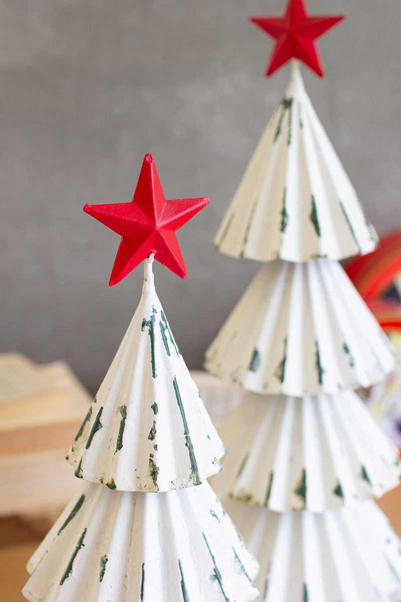 White Metal Christmas Tree with Red Star