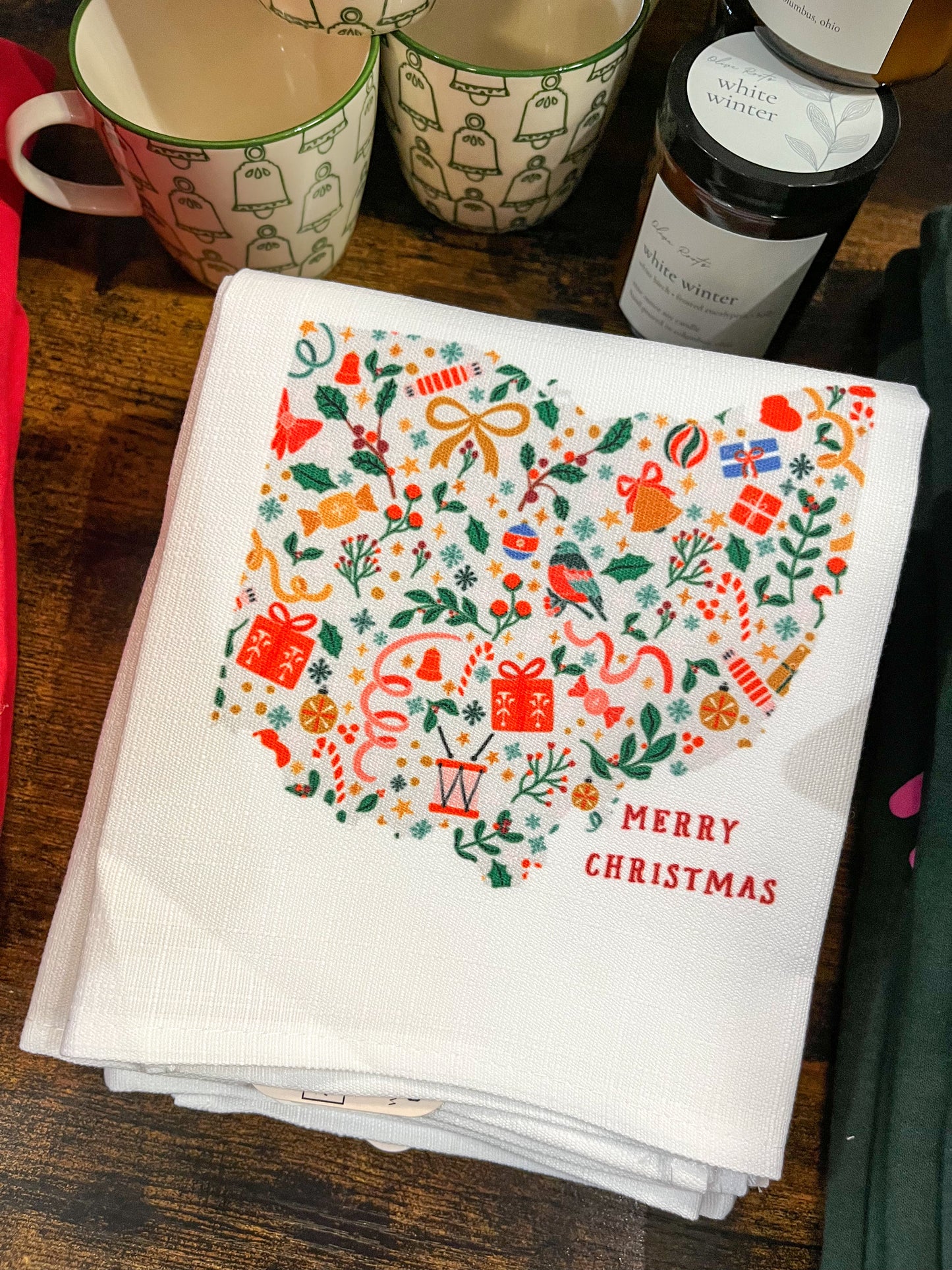 Merry Christmas Ohio Tea Towel