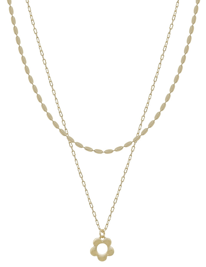 Layered Flower Charm Necklace
