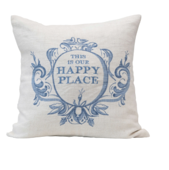 This Is Our Happy Place Linen Embroidered Pillow
