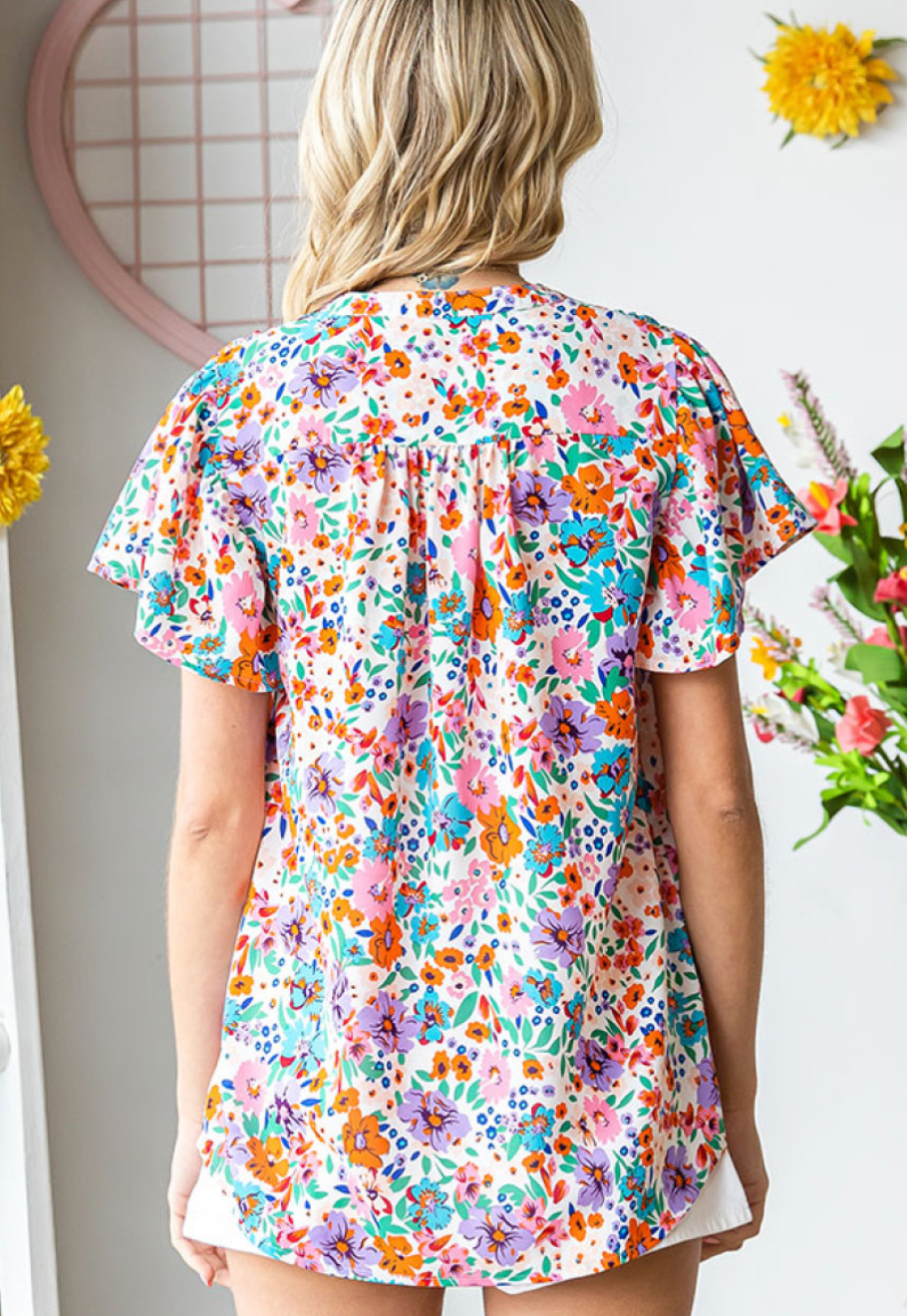 Floral Flutter Sleeve Top