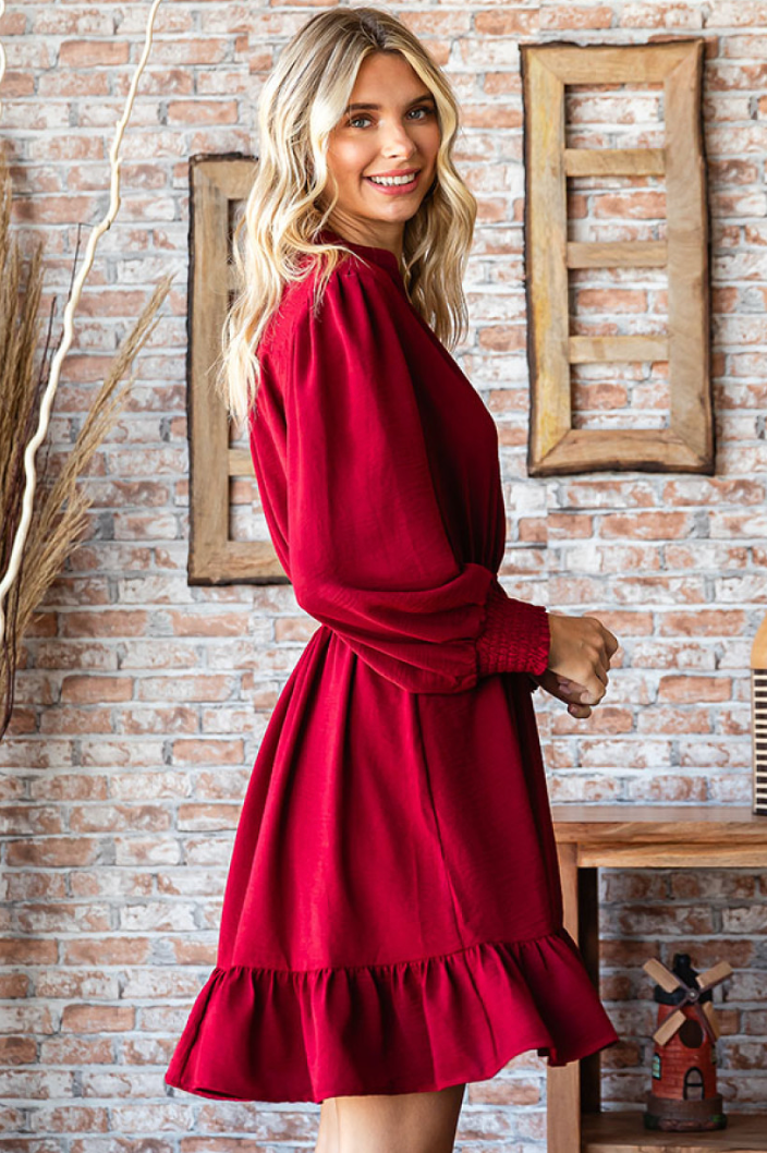 Ruffle Hem Dress in Burgundy
