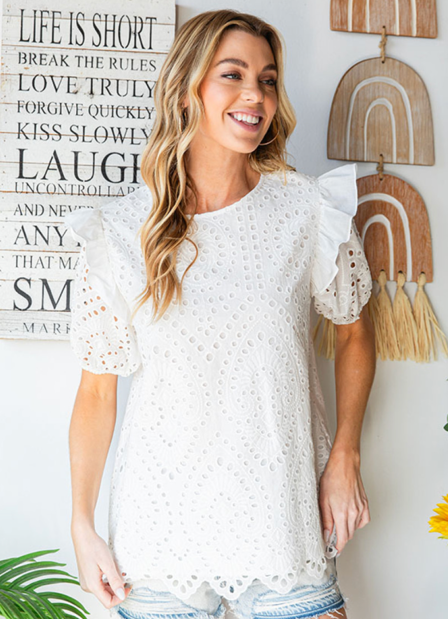Eyelet Top in White