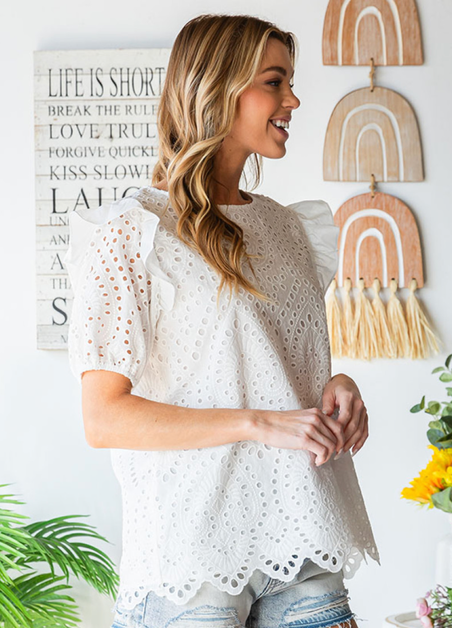 Eyelet Top in White