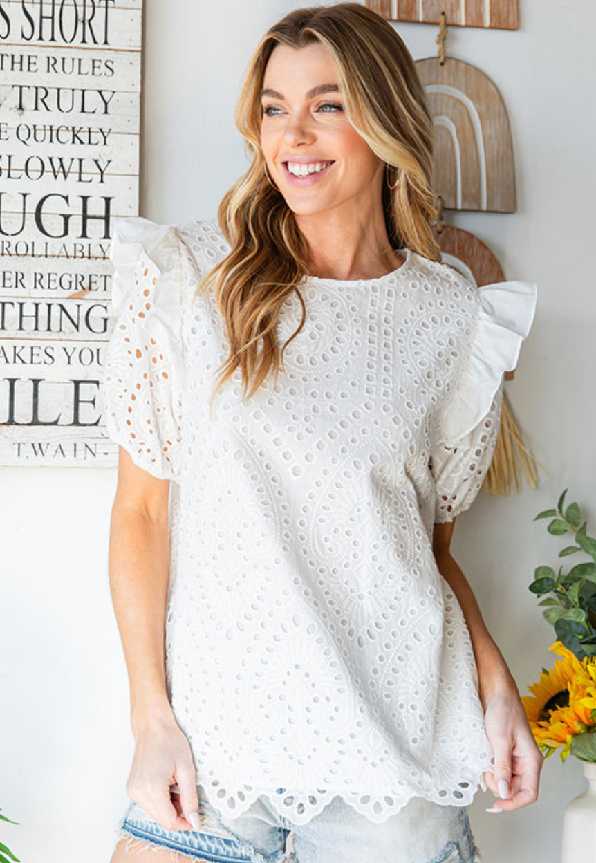 Eyelet Top in White