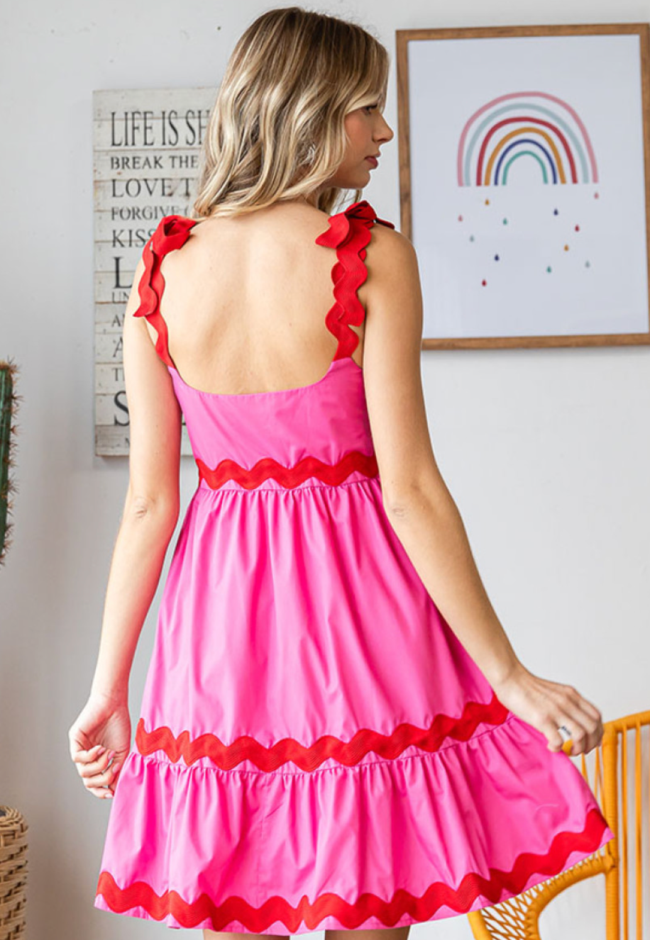 Ric Rac Tiered Dress in Pink - FINAL SALE