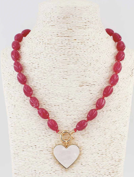 Hot Pink Beaded with Pearlized Heart