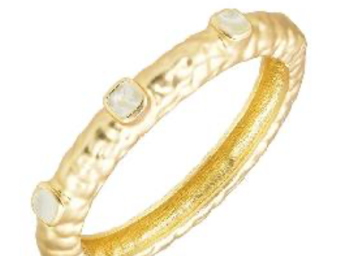 Matte Gold Hinged Bracelet with Pearl Accents