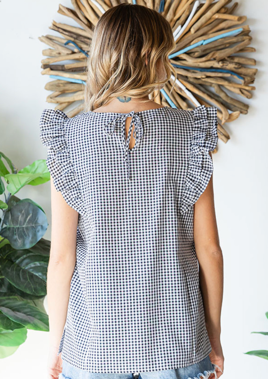 Gingham Flutter Sleeve Blouse