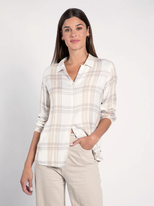 Lexia Shirt in Tan & Lavender Plaid - FINAL SALE