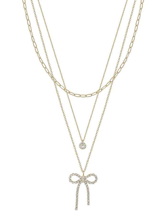 Gold Layered Chain with Rhinestone Bow