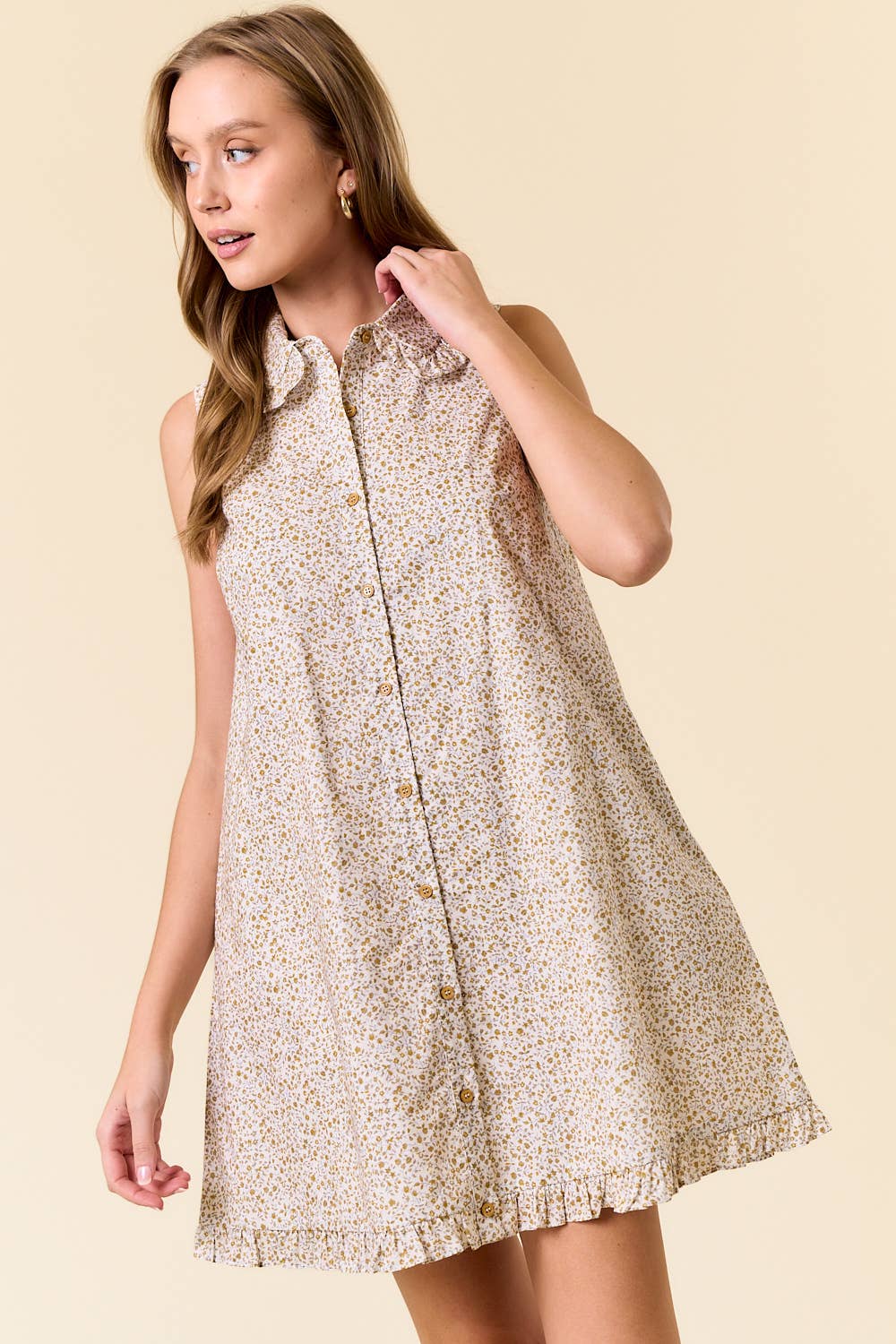 Floral Print Sleeveless Mini Dress in Honey