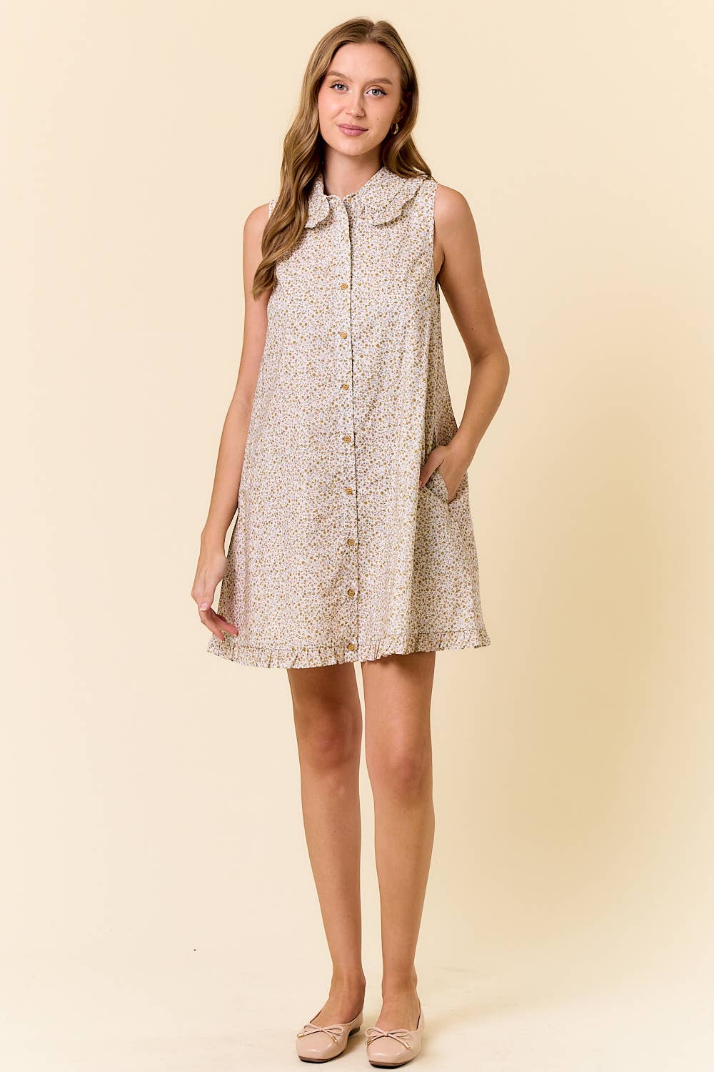 Floral Print Sleeveless Mini Dress in Honey