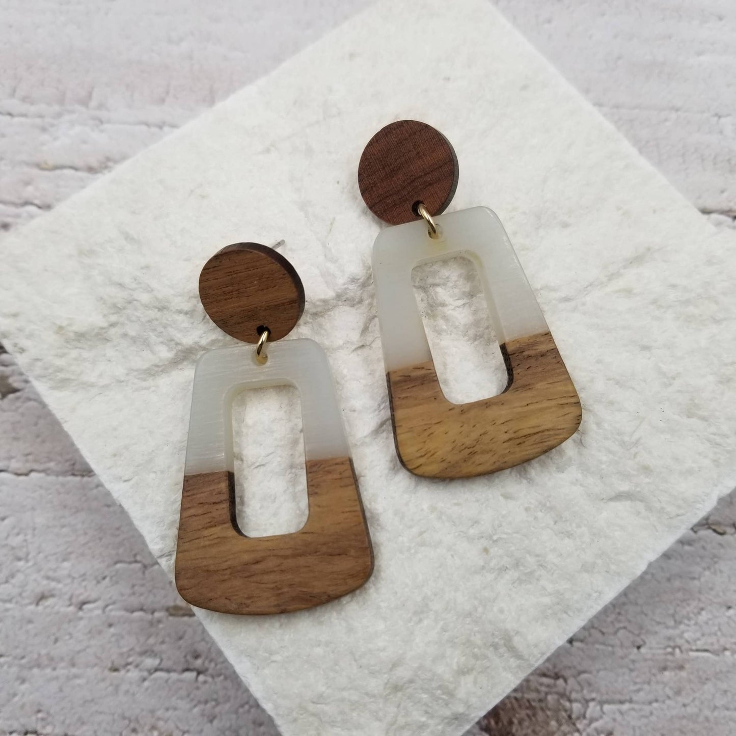 Wood & Resin Trapezium Earrings