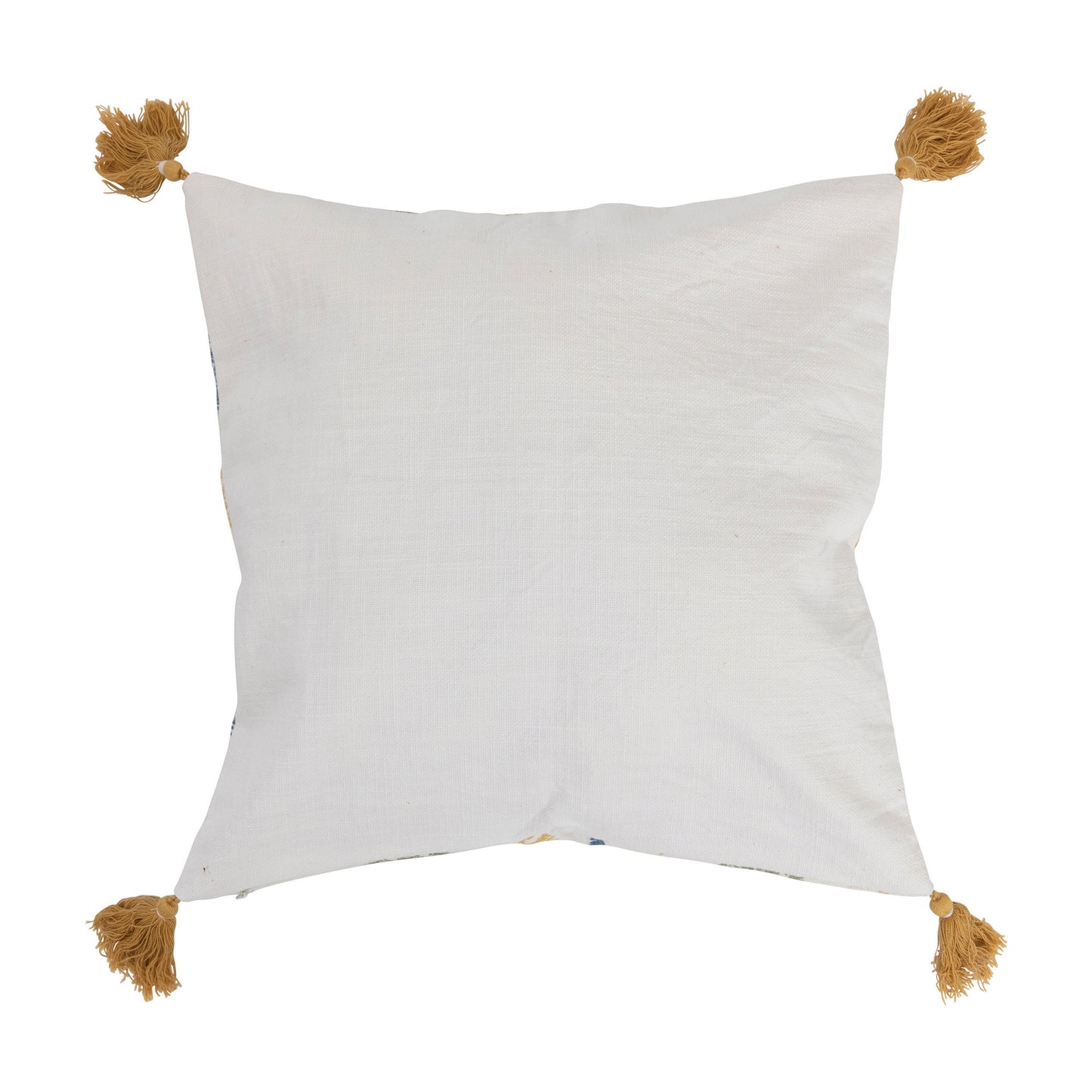 Botanical Print Cotton Pillow with Tassels