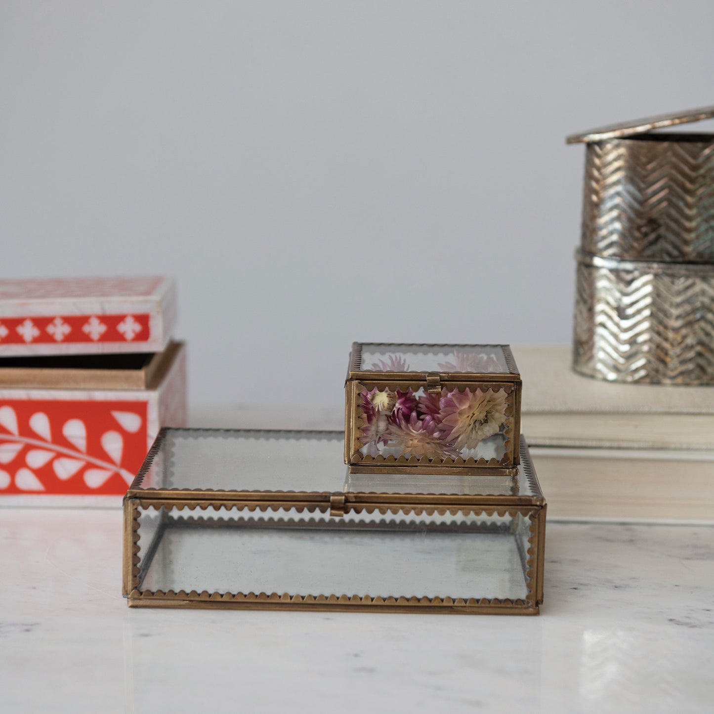 Large Brass & Glass Display Box with Scallops
