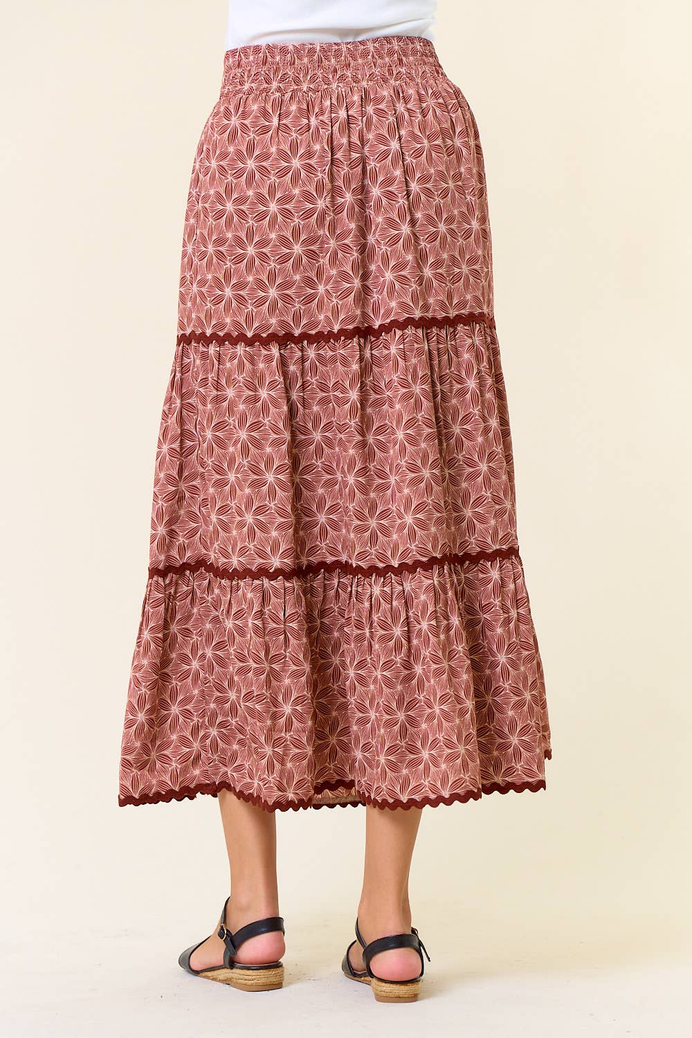 Geo Floral Rick Rack Maxi Skirt in Terracotta