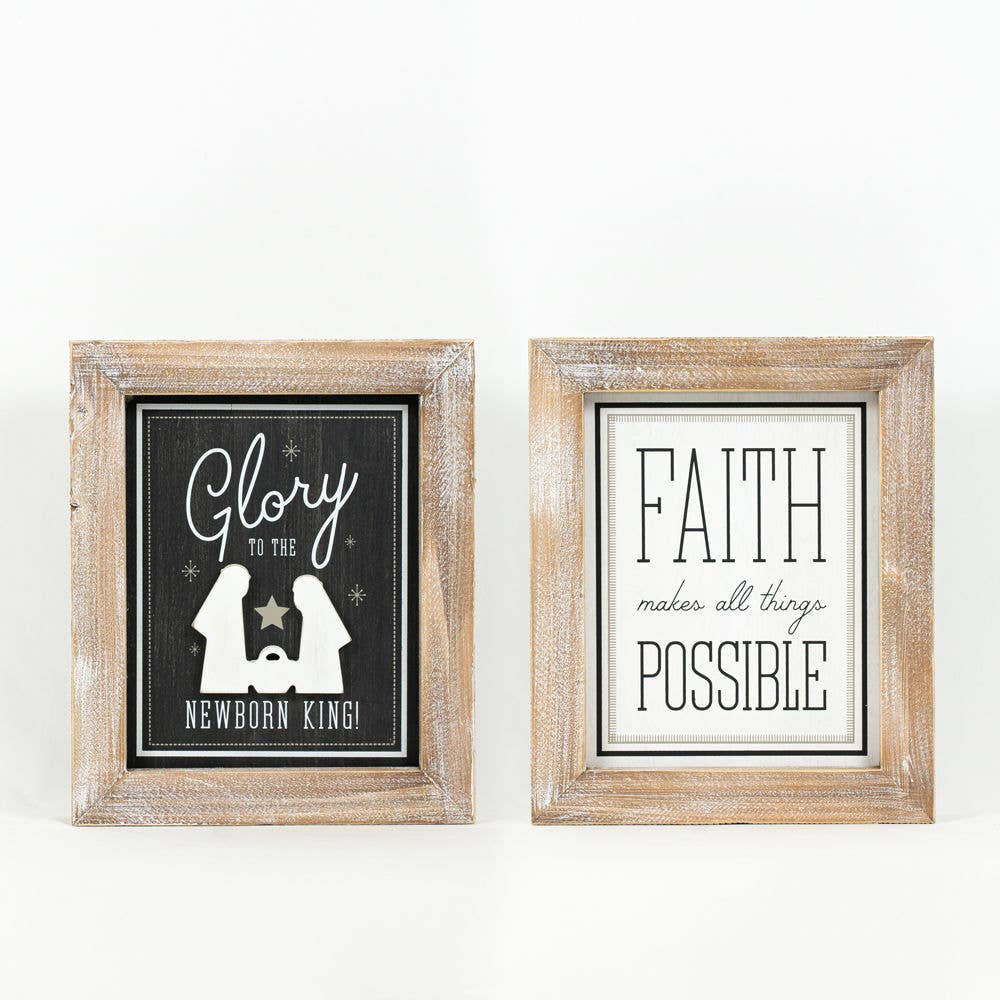 "Glory to the Newborn King" Wooden Framed Sign - Reversible
