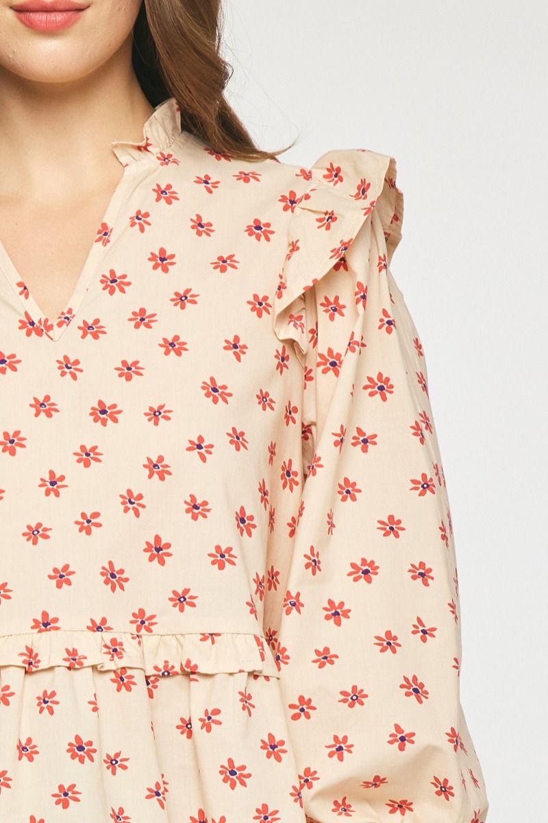 Longsleeve Floral Top in Sand - FINAL SALE
