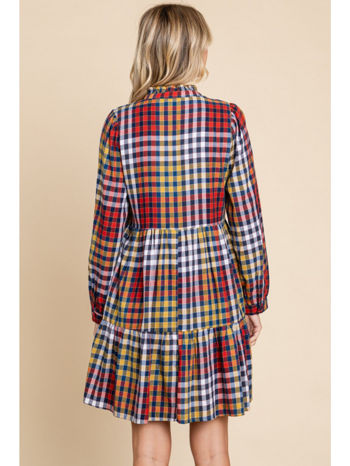 Button Front Plaid Dress in Navy & Red - FINAL SALE