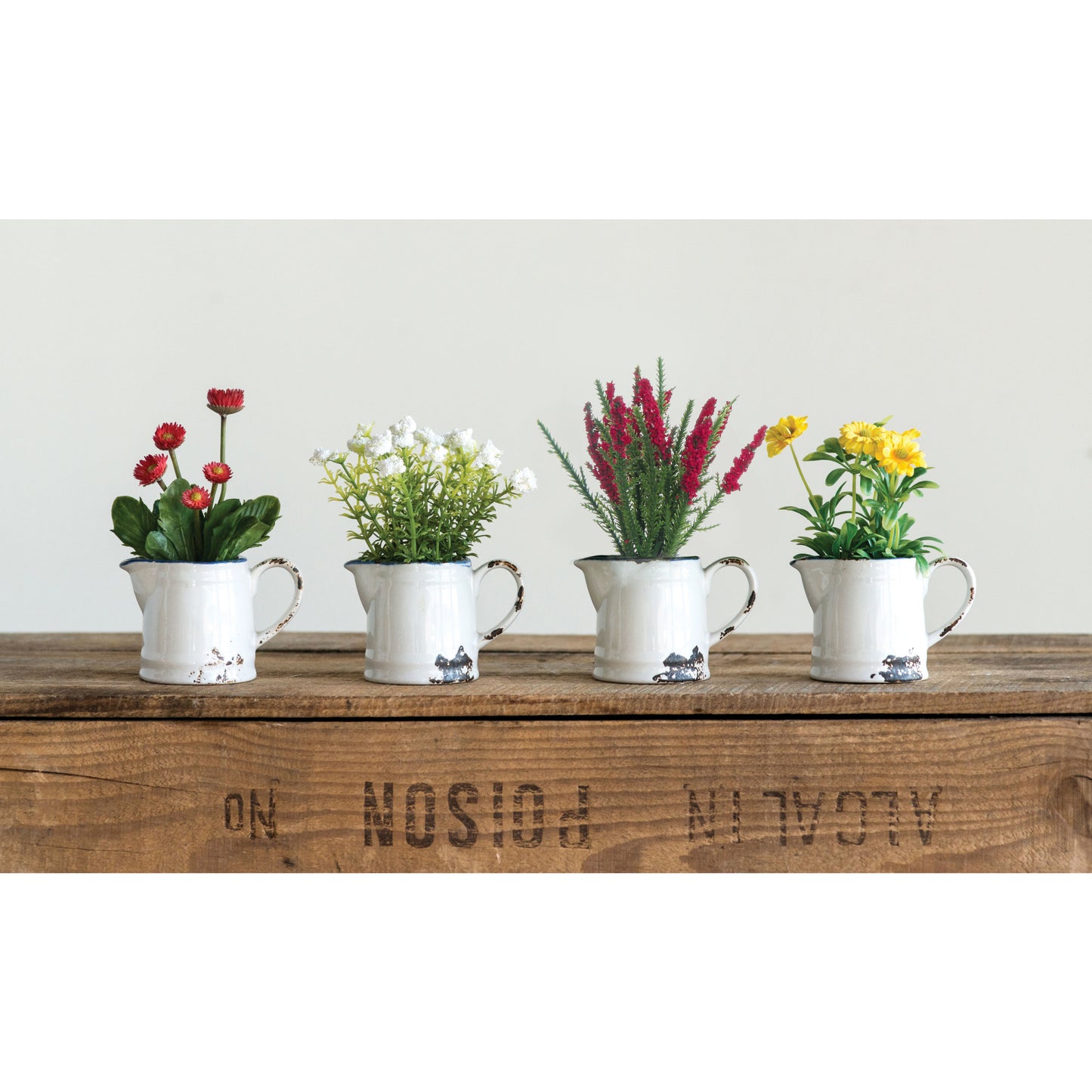 Faux Flowers in Ceramic Pitcher