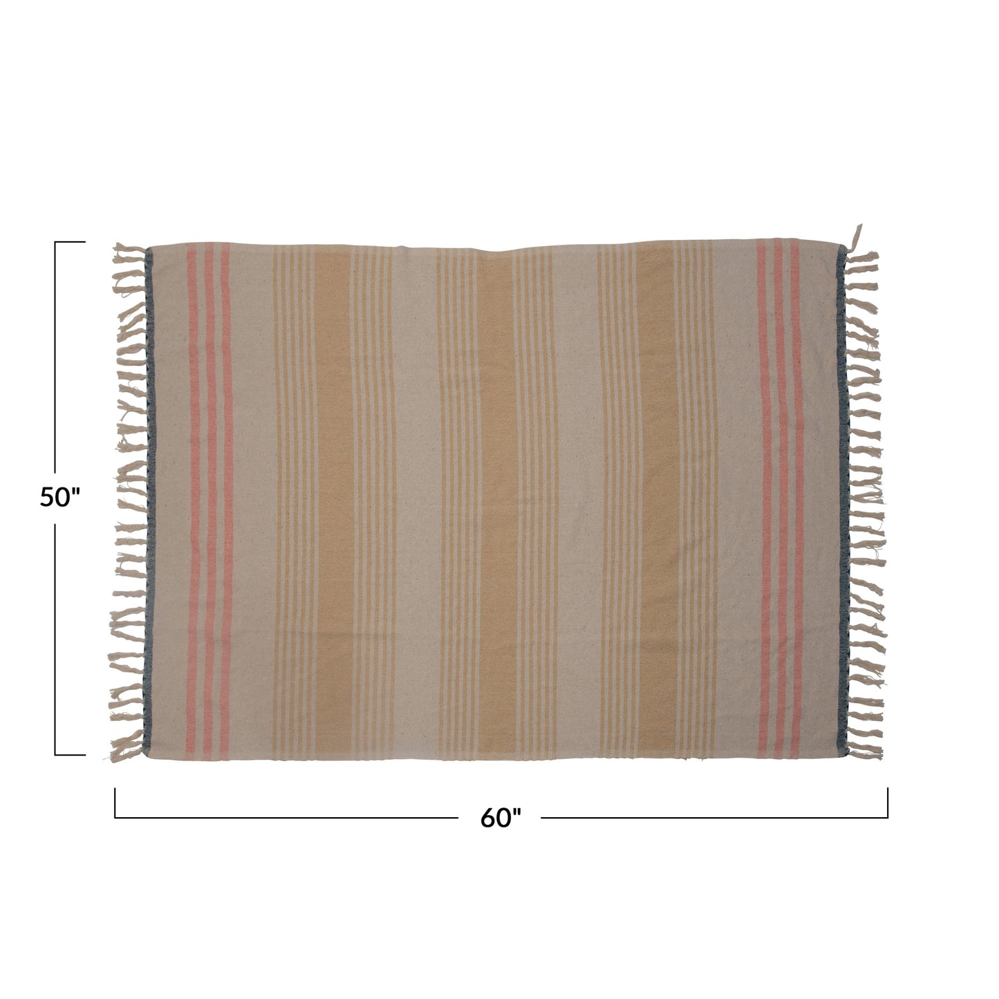 Woven Cotton Blend Throw with Stripes and Fringe