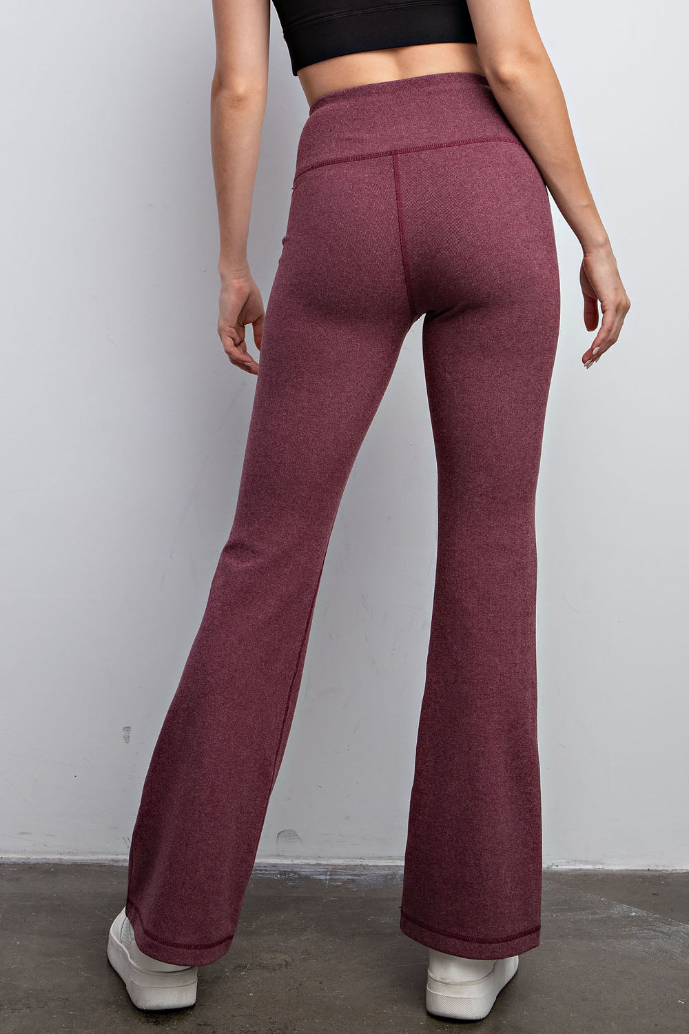 Rib Brushed High Rise Pant in Maroon
