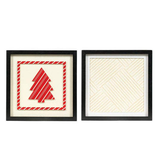 Red & White Christmas Tree Wood Fram Sign - Reversible