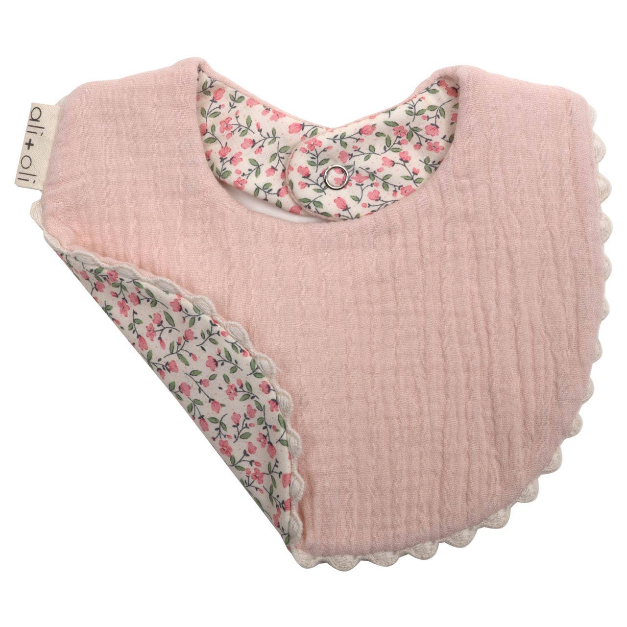Muslin Cotton Baby Bib Double Sided - Flowers & Pink