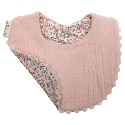 Muslin Cotton Baby Bib Double Sided - Flowers & Pink