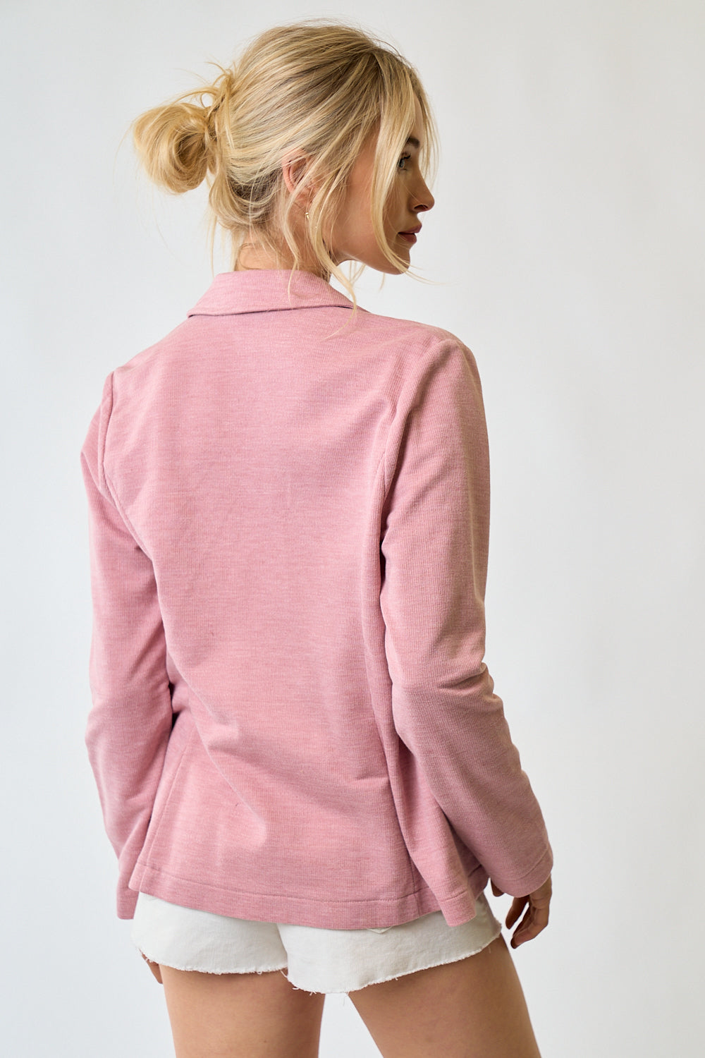 Double Breasted Knit Blazer in Blush Pink