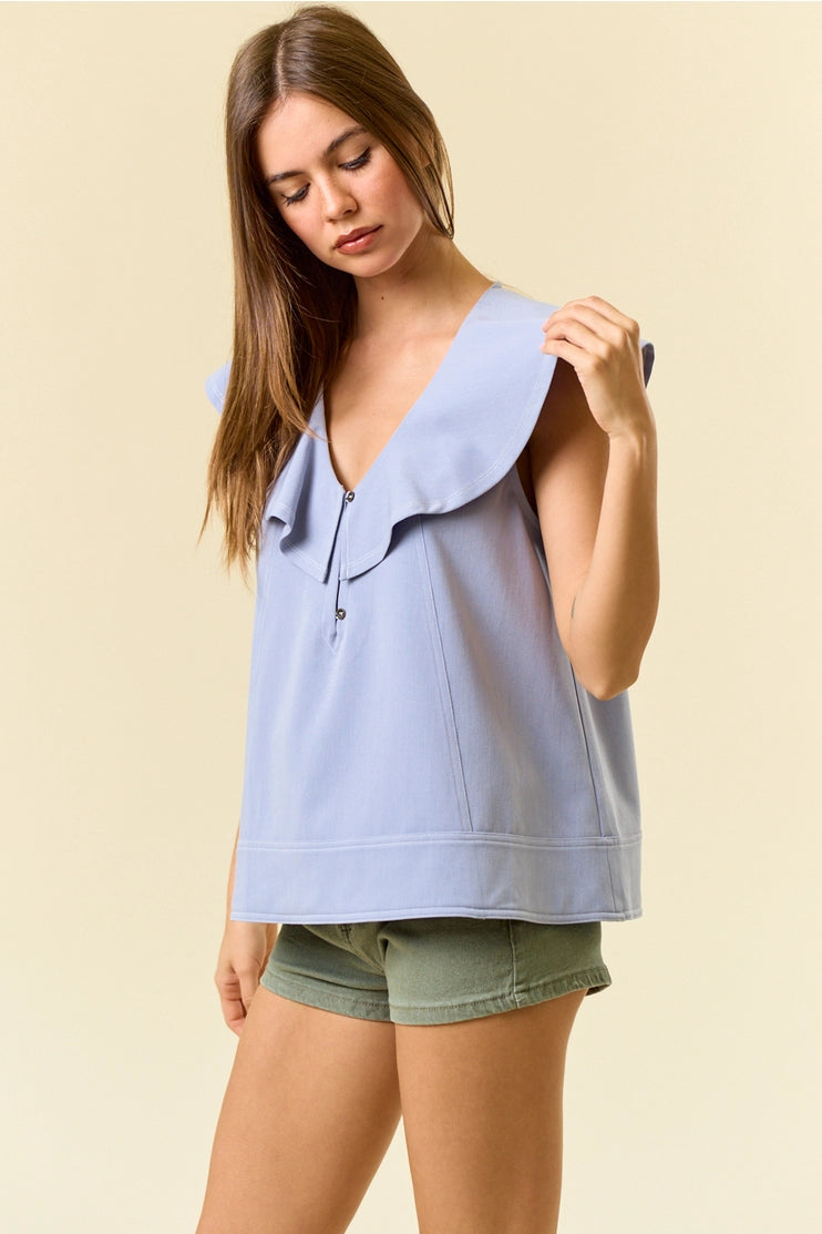 The Sloane Ruffle Top in Powder Blue