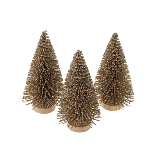 Mini Gold Bottle Brush Trees - Set of 3